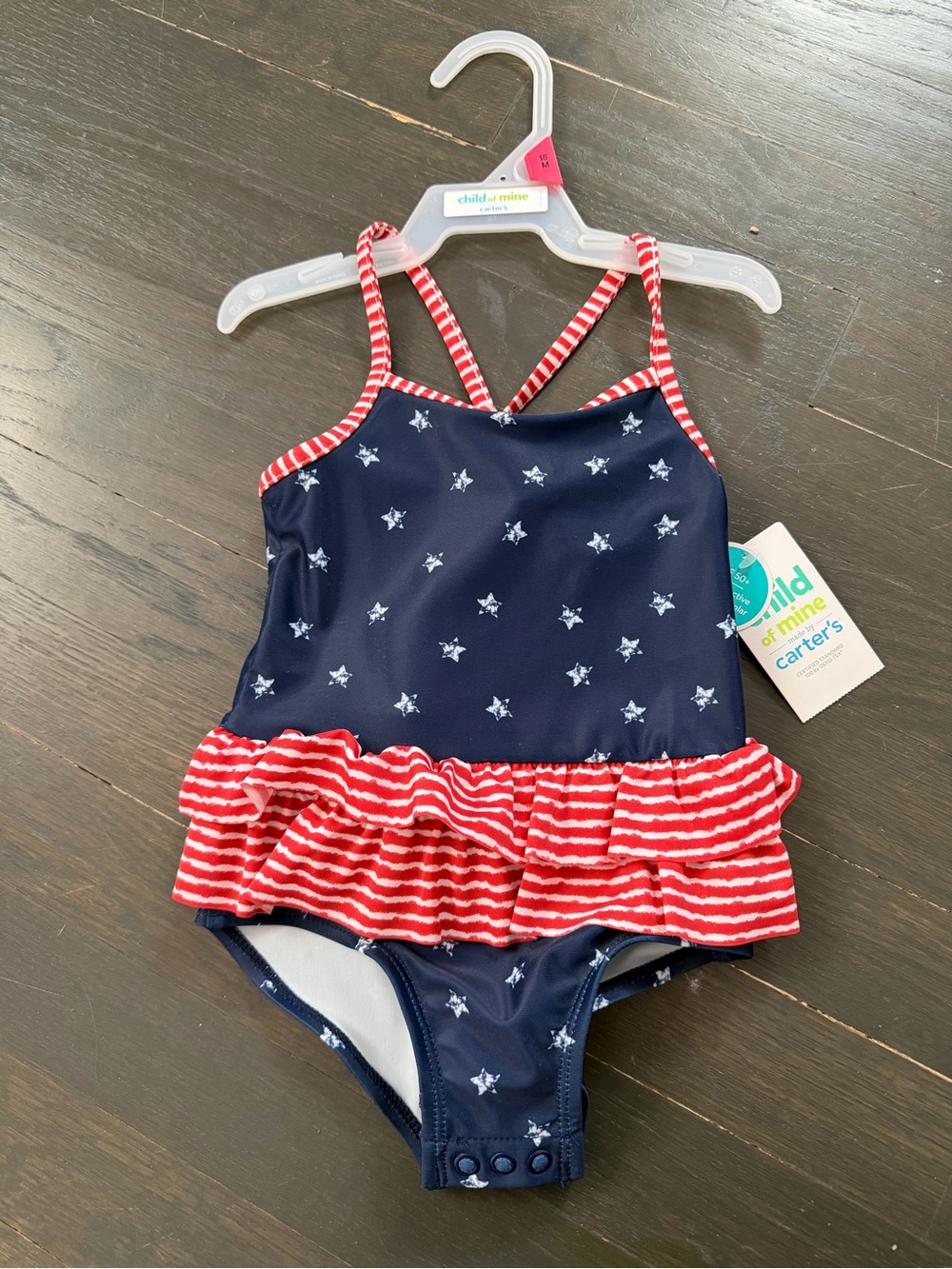 Carter's Navy & Red Star Ruffle One-Piece Swimsuit - baby 18 months America